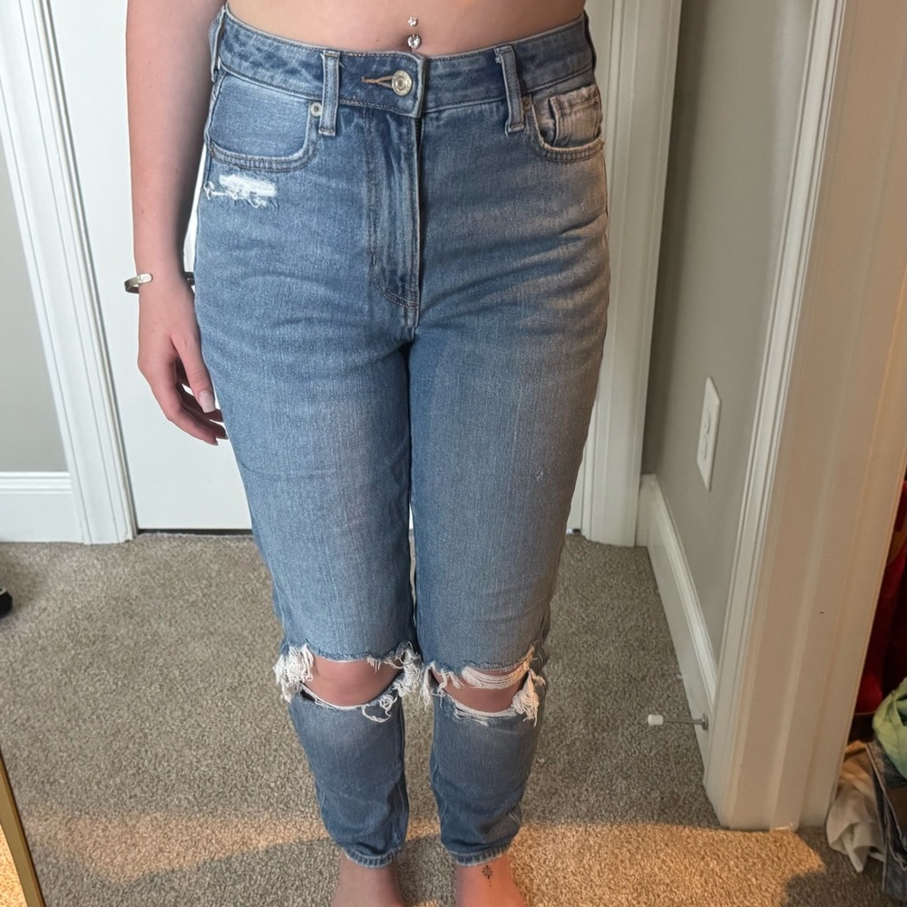 American Eagle Outfitters Light Blue Distressed  Mom Jean